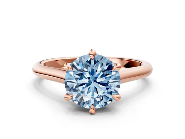 Rose gold Fancy Blue Round  Solitaire Engagement Ring with Six-Prong Setting and Classic Band