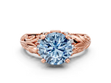 Rose gold Fancy Blue Round  Solitaire Filigree Engagement Ring with Halo and Prong Setting_68