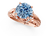 Rose gold Fancy Blue Round  Solitaire Filigree Engagement Ring with Halo and Prong Setting_69