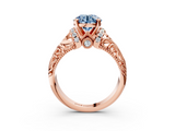 Rose gold Fancy Blue Round  Solitaire Filigree Engagement Ring with Halo and Prong Setting_71