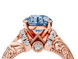 Rose gold Fancy Blue Round  Solitaire Filigree Engagement Ring with Halo and Prong Setting_72