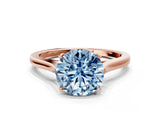 Rose gold Fancy Blue Round  Solitaire Heart Prong Engagement Ring with Tapered Band_55