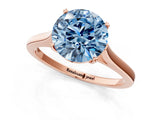 Rose gold Fancy Blue Round  Solitaire Heart Prong Engagement Ring with Tapered Band_56