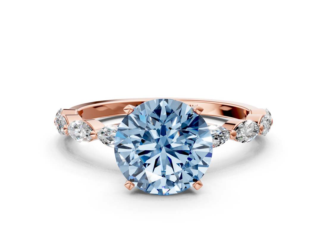 Rose gold Fancy Blue Round  Solitaire Marquise Side Stone Prong Setting Ring_42