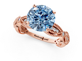 Rose gold Fancy Blue Round  Solitaire Milgrain Diamond Engagement Ring with Bezel and Marquise Band_127