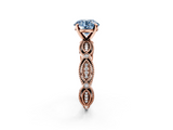 Rose gold Fancy Blue Round  Solitaire Milgrain Diamond Engagement Ring with Bezel and Marquise Band_128