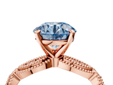 Rose gold Fancy Blue Round  Solitaire Milgrain Diamond Engagement Ring with Bezel and Marquise Band_130