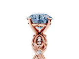 Rose gold Fancy Blue Round  Solitaire Milgrain Diamond Engagement Ring with Bezel and Marquise Band_131