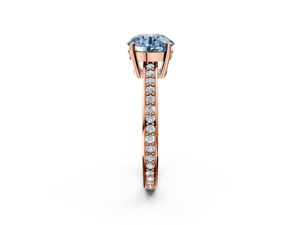 Rose gold Fancy Blue Round  Solitaire Pavé Band Prong Setting Ring
