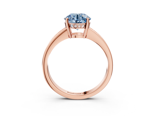Rose gold Fancy Blue Round  Solitaire Pavé Band Prong Setting Ring