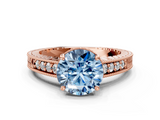 Rose gold Fancy Blue Round  Solitaire Pavé Diamond Milgrain Engagement Ring with Four-Prong Setting_3