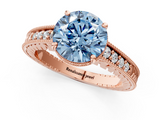 Rose gold Fancy Blue Round  Solitaire Pavé Diamond Milgrain Engagement Ring with Four-Prong Setting_4
