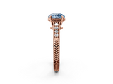 Rose gold Fancy Blue Round  Solitaire Pavé Diamond Milgrain Engagement Ring with Four-Prong Setting_5
