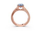 Rose gold Fancy Blue Round  Solitaire Pavé Diamond Milgrain Engagement Ring with Four-Prong Setting_6