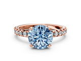 Rose gold Fancy Blue Round  Solitaire Pave Diamond Engagement Ring with Four-Prong Setting_259
