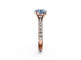 Rose gold Fancy Blue Round  Solitaire Pave Diamond Engagement Ring with Four-Prong Setting_261