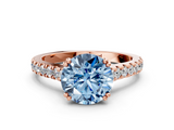 Rose gold Fancy Blue Round  Solitaire Pave Diamond Engagement Ring with Prong Setting_20
