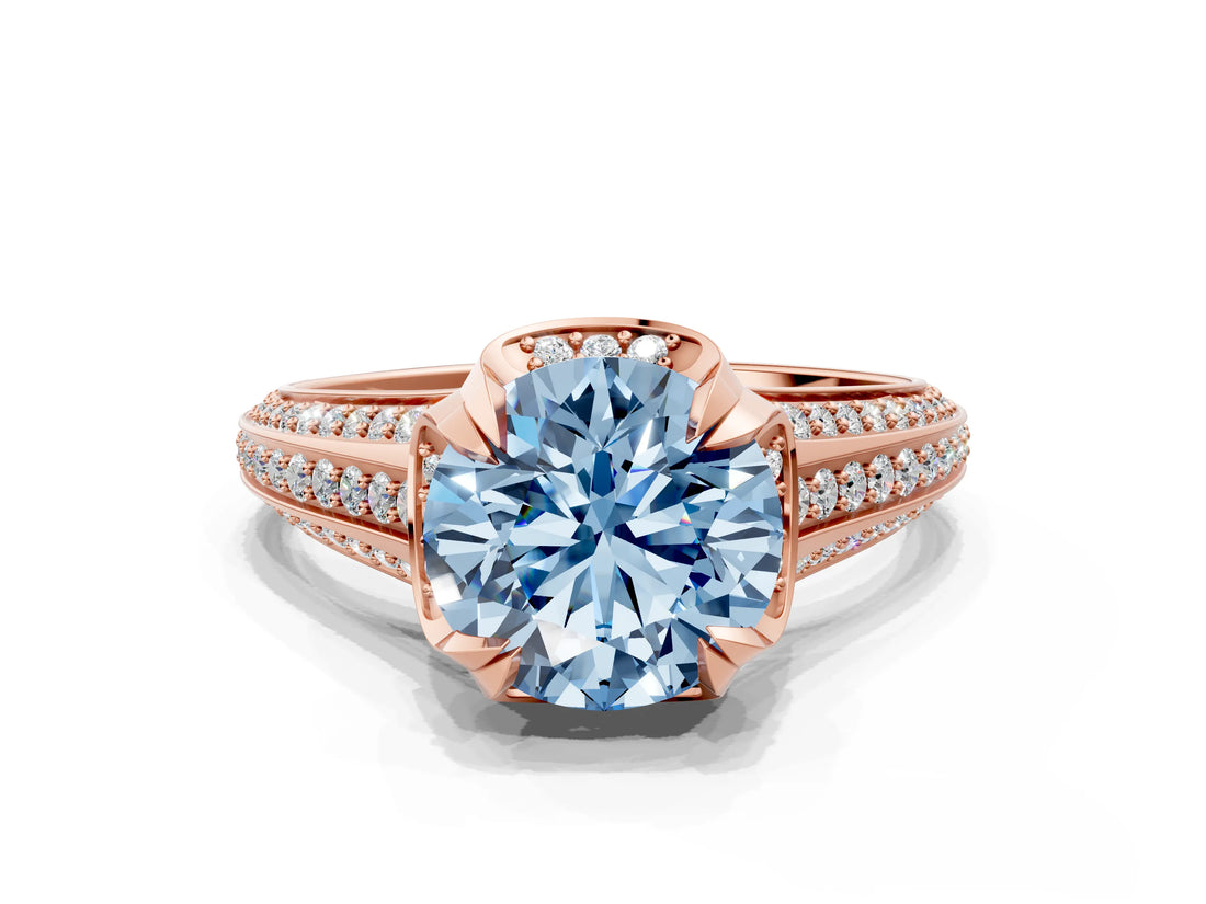 Rose gold Fancy Blue Round  Solitaire Pave Split Shank Ring with Four-Prong Setting_111