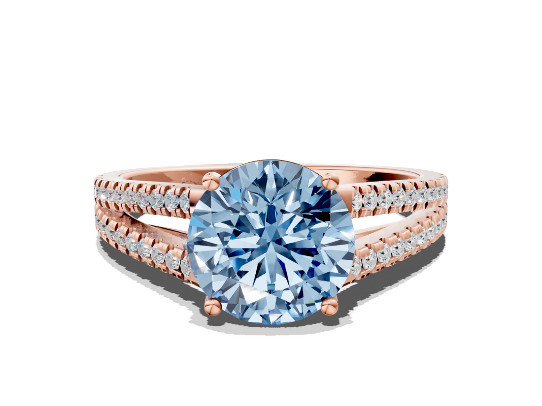 Rose gold Fancy Blue Round  Solitaire Split Shank Pavé Diamond Engagement Ring_371