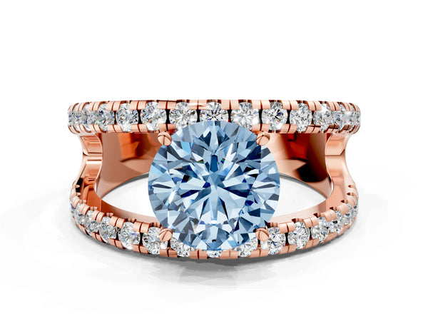 Rose gold Fancy Blue Round  Solitaire Split Shank Pave Diamond Ring