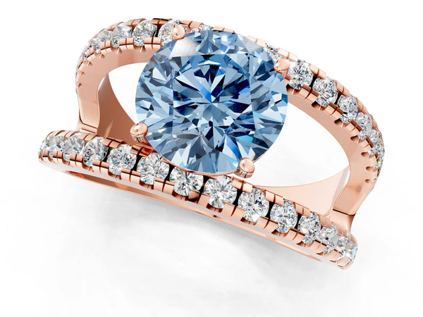 Rose gold Fancy Blue Round  Solitaire Split Shank Pave Diamond Ring