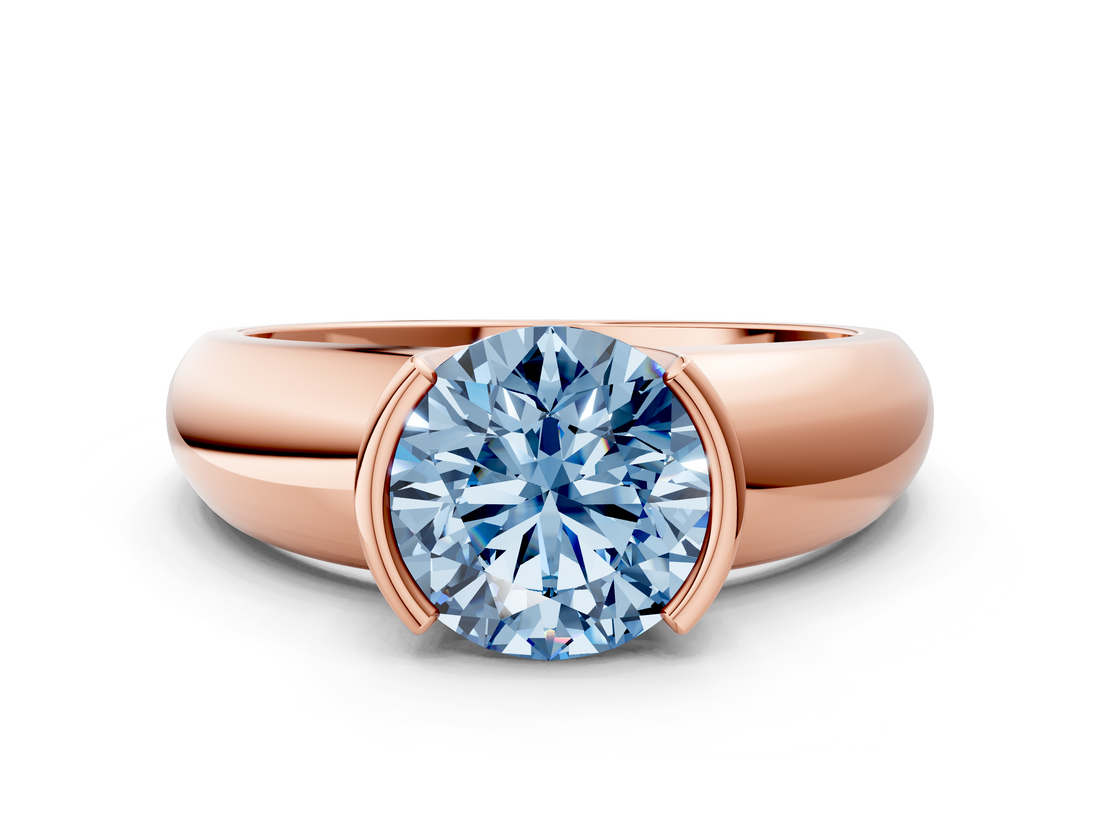Rose gold Fancy Blue Round  Solitaire Tension Set Diamond Ring with Wide Band_37
