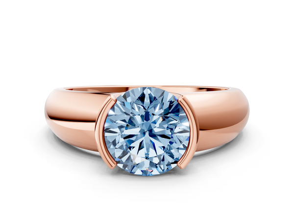 Rose gold Fancy Blue Round  Solitaire Tension Set Diamond Ring with Wide Band