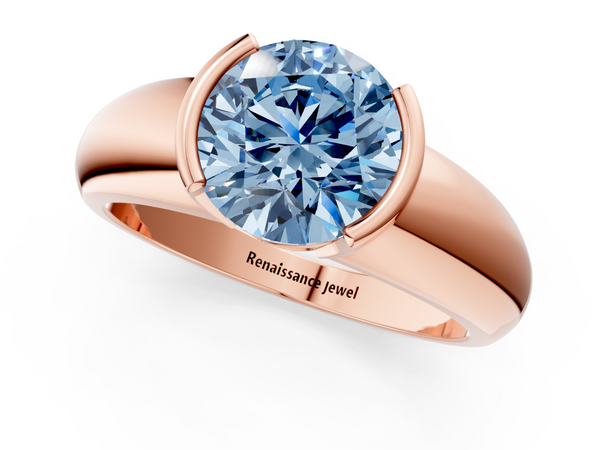 Rose gold Fancy Blue Round  Solitaire Tension Set Diamond Ring with Wide Band