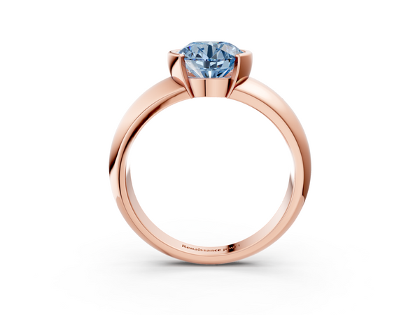 Rose gold Fancy Blue Round  Solitaire Tension Set Diamond Ring with Wide Band