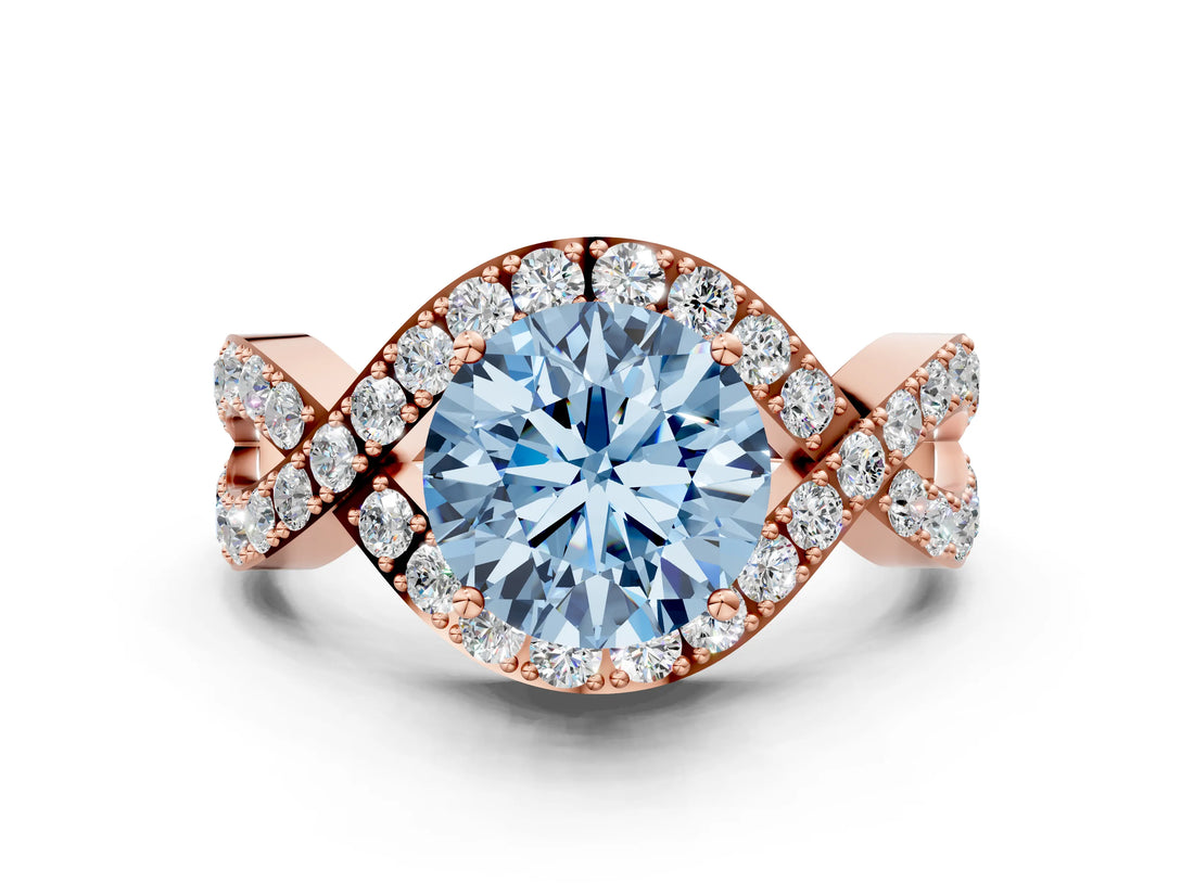 Rose gold Fancy Blue Round  Solitaire Twist Band Pavé Diamond Engagement Ring_32
