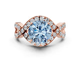 Rose gold Fancy Blue Round  Solitaire Twist Band Pavé Diamond Engagement Ring_32