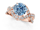 Rose gold Fancy Blue Round  Solitaire Twist Band Pavé Diamond Engagement Ring_33