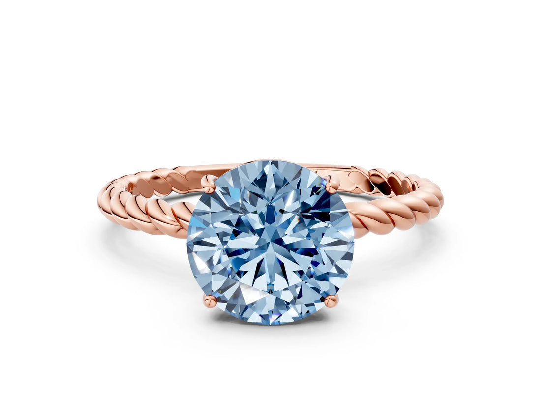 Rose gold Fancy Blue Round  Solitaire Twist Band Ring with Four-Prong Setting_12