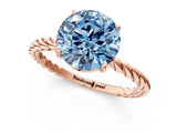 Rose gold Fancy Blue Round  Solitaire Twist Band Ring with Four-Prong Setting_13