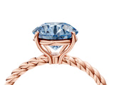 Rose gold Fancy Blue Round  Solitaire Twist Band Ring with Four-Prong Setting_16