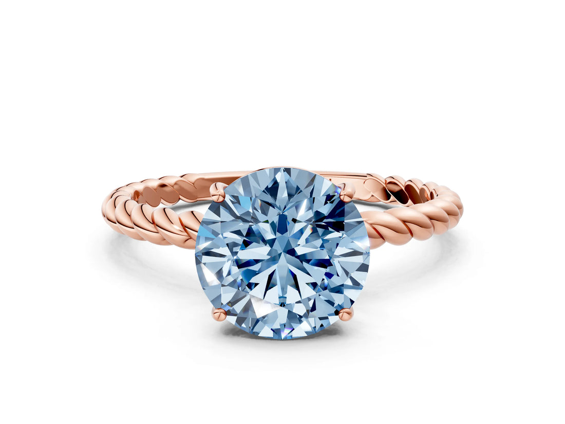 Rose gold Fancy Blue Round  Solitaire Twist Band Ring with Four-Prong Setting_68