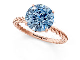 Rose gold Fancy Blue Round  Solitaire Twist Band Ring with Four-Prong Setting_69