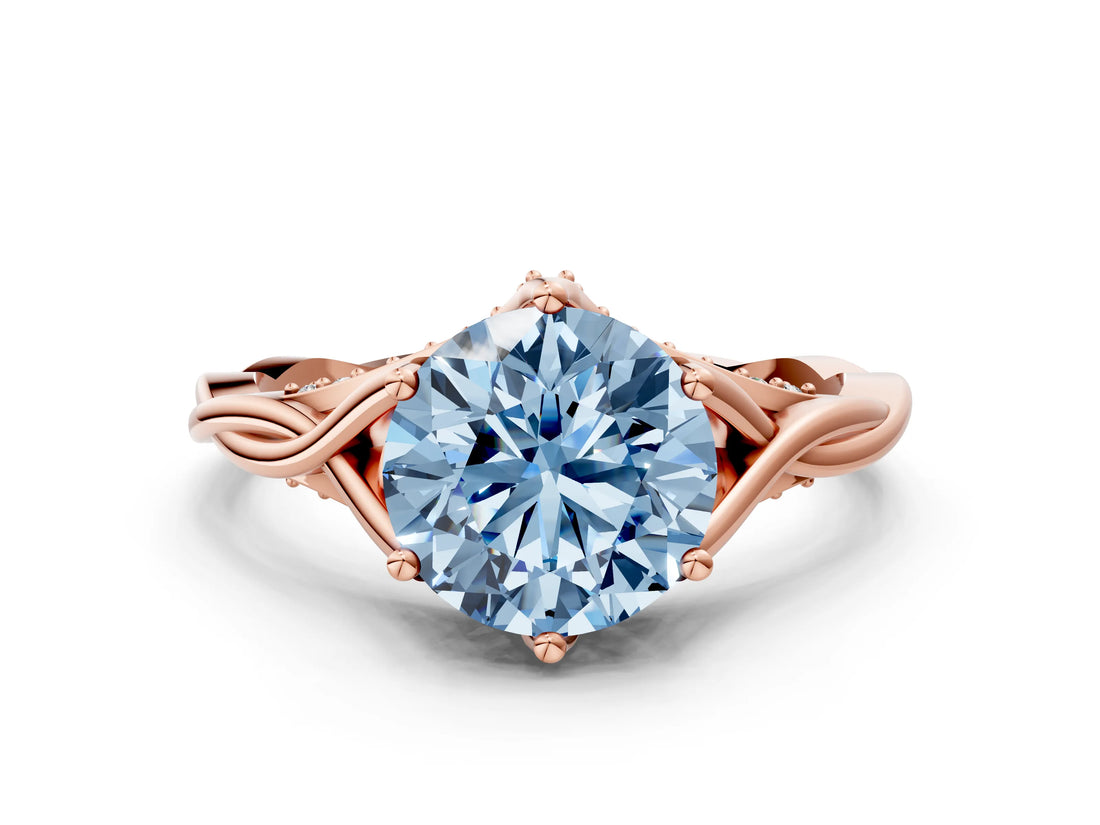 Rose gold Fancy Blue Round  Solitaire Twist Band Six-Prong Setting 1