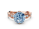 Rose gold Fancy Blue Round  Solitaire Twist Band with Leaf Prong Setting 1