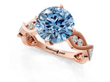 Rose gold Fancy Blue Round  Solitaire Twist Band with Leaf Prong Setting 2