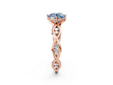 Rose gold Fancy Blue Round  Solitaire Twist Band with Leaf Prong Setting 3