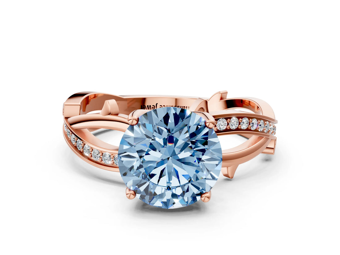 Rose gold Fancy Blue Round  Solitaire Twist Band with Pavé Accents and Four-Prong Setting_25