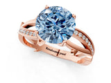 Rose gold Fancy Blue Round  Solitaire Twist Band with Pavé Accents and Four-Prong Setting_26