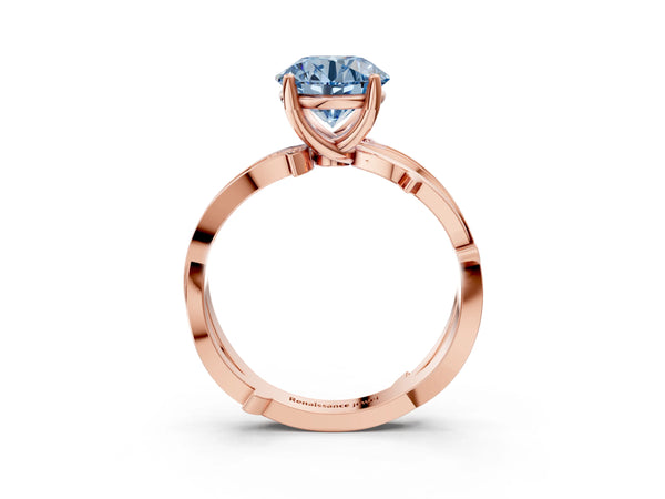 Rose gold Fancy Blue Round  Solitaire Twist Band with Pavé Accents and Four-Prong Setting