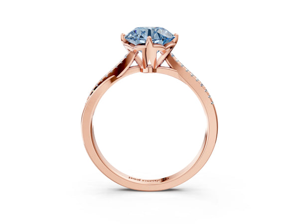 Rose gold Fancy Blue Round  Solitaire Twist Band with Pavé Diamonds and Four-Prong Setting