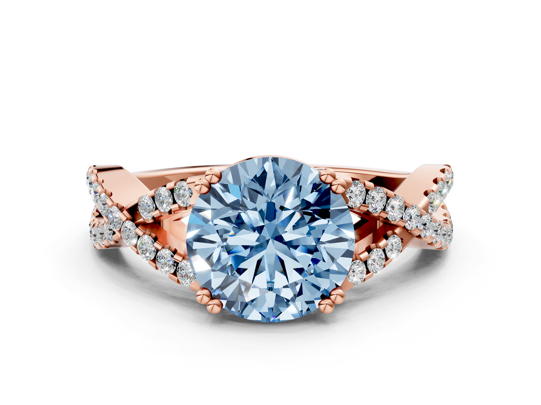 Rose gold Fancy Blue Round  Solitaire Twist Band with Pavé Setting and Four-Prong Setting_17