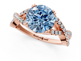 Rose gold Fancy Blue Round  Solitaire Twist Band with Pavé Setting and Four-Prong Setting_18