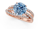 Rose gold Fancy Blue Round  Solitaire Twist Band with Pavé Setting and Four-Prong Setting_79