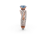 Rose gold Fancy Blue Round  Solitaire Twist Band with Pavé Setting and Four-Prong Setting_80