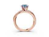 Rose gold Fancy Blue Round  Solitaire Twist Band with Pavé Setting and Four-Prong Setting_81